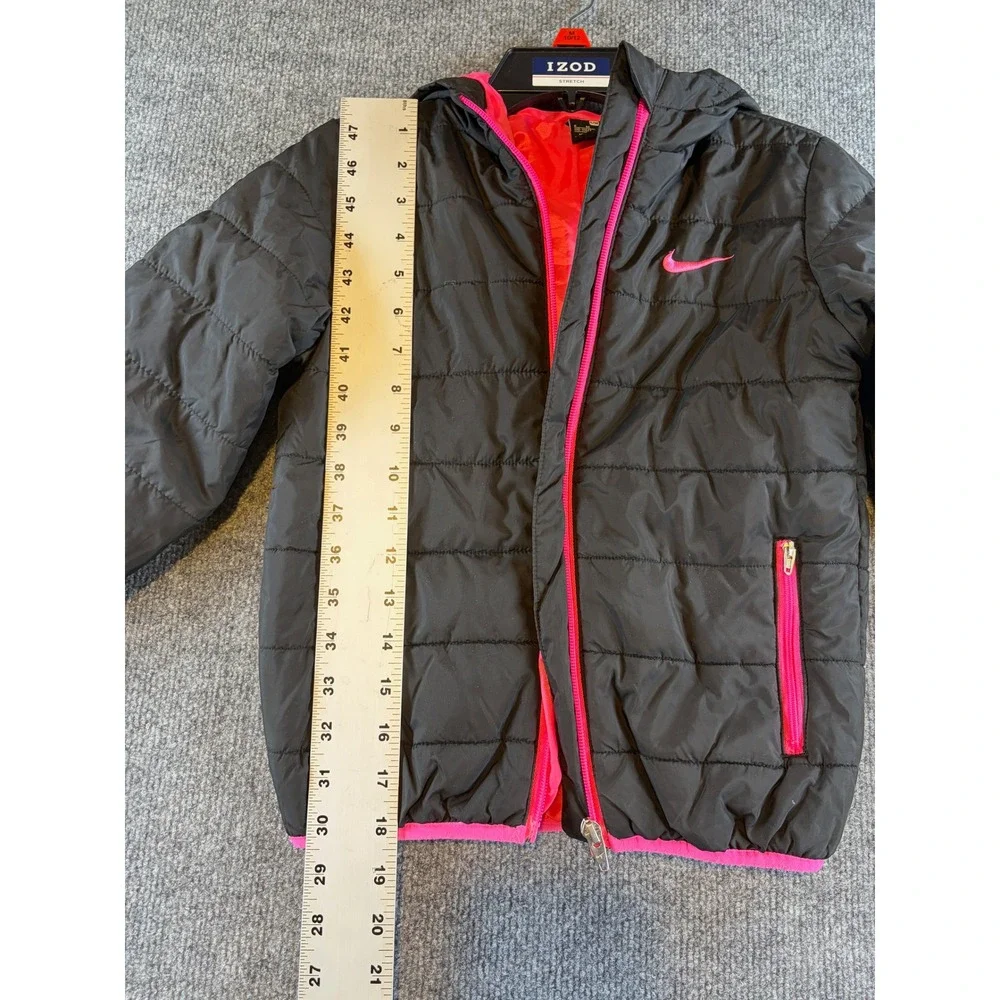Nike Girls Black Pink Quilted Puffer Hooded Jacket Size 6 5-6 Years
